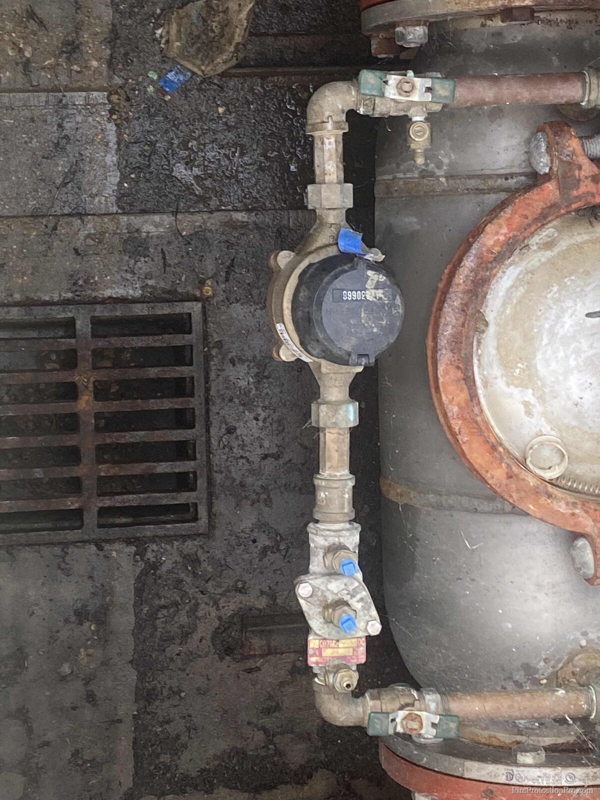 Test cock connections and water meter on backflow assembly